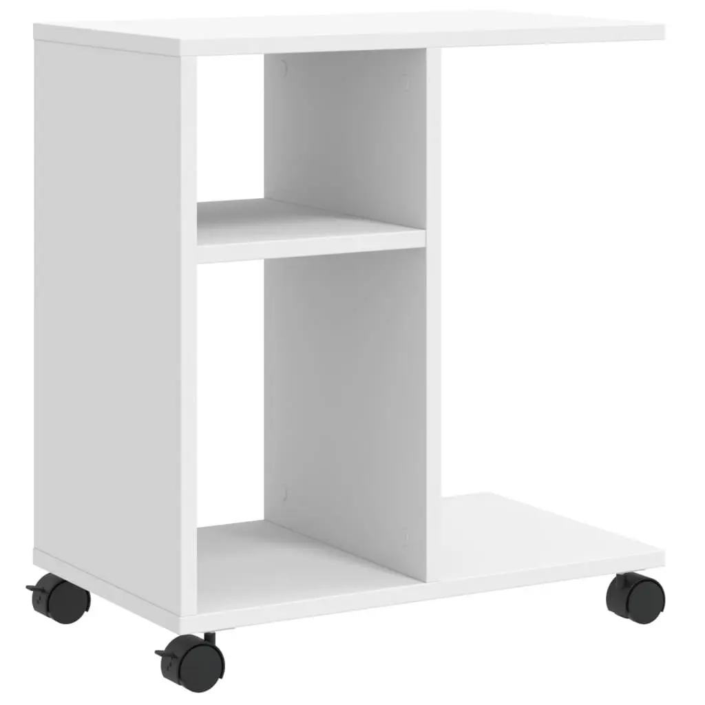 End Table White Engineered Wood Modern Accent Side Table with Storage and Wheels