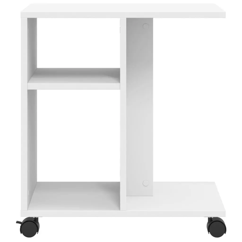 End Table White Engineered Wood Modern Accent Side Table with Storage and Wheels