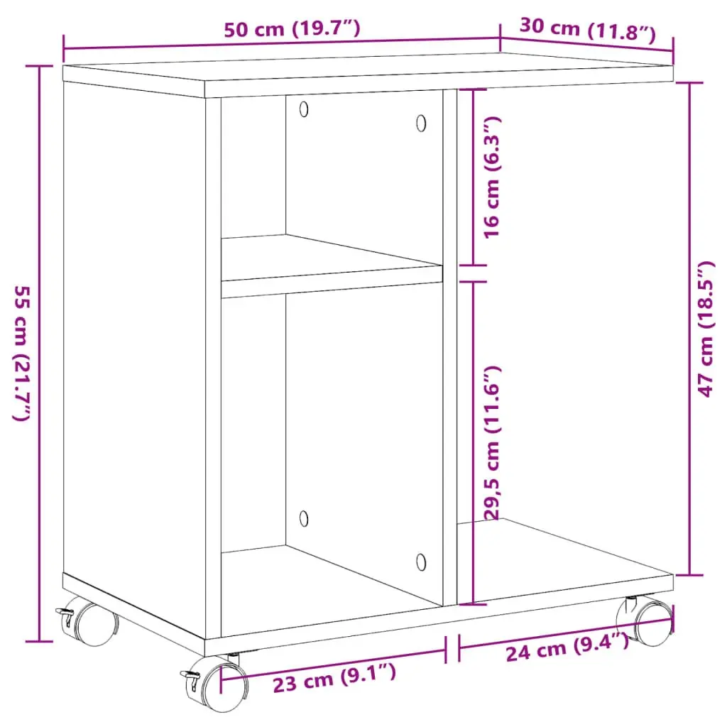 End Table White Engineered Wood Modern Accent Side Table with Storage and Wheels