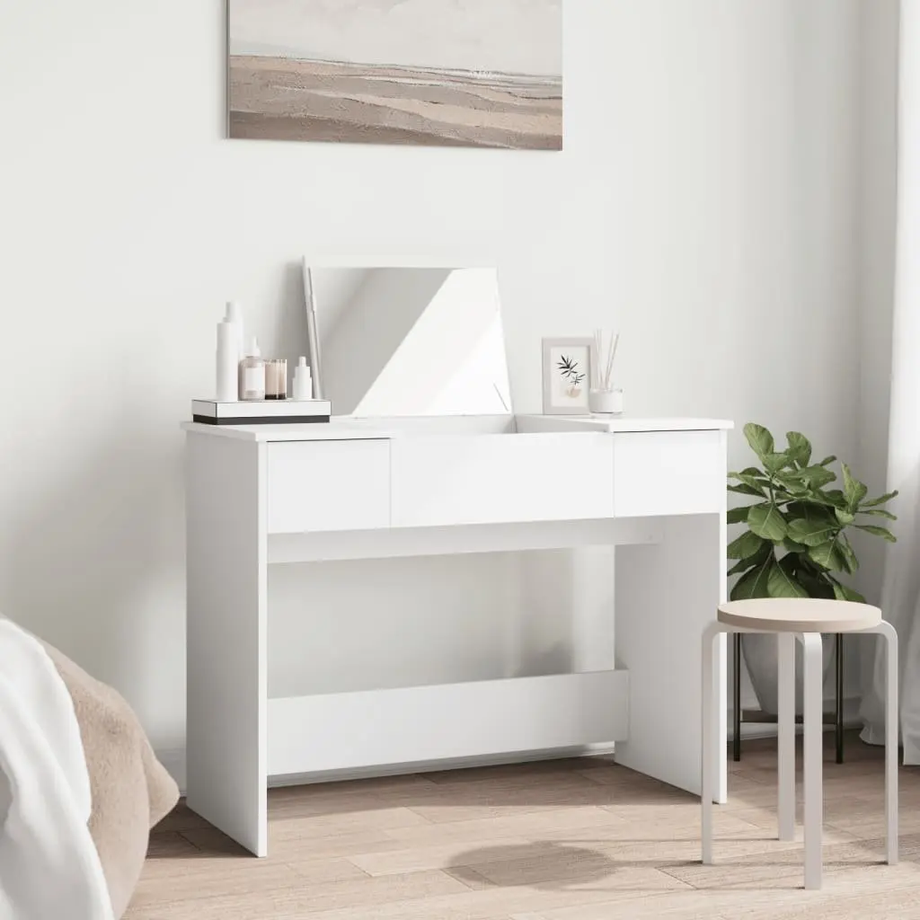 White Bedroom Vanity with Mirror and Storage Unit 100x45x76cm