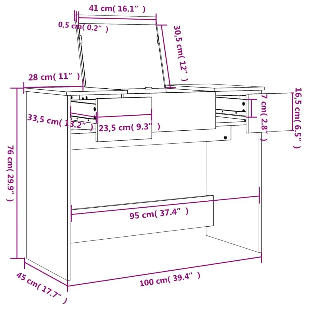 White Bedroom Vanity with Mirror and Storage Unit 100x45x76cm