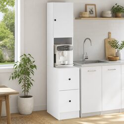 White Engineered Kitchen Cabinet with Doors and Drawers