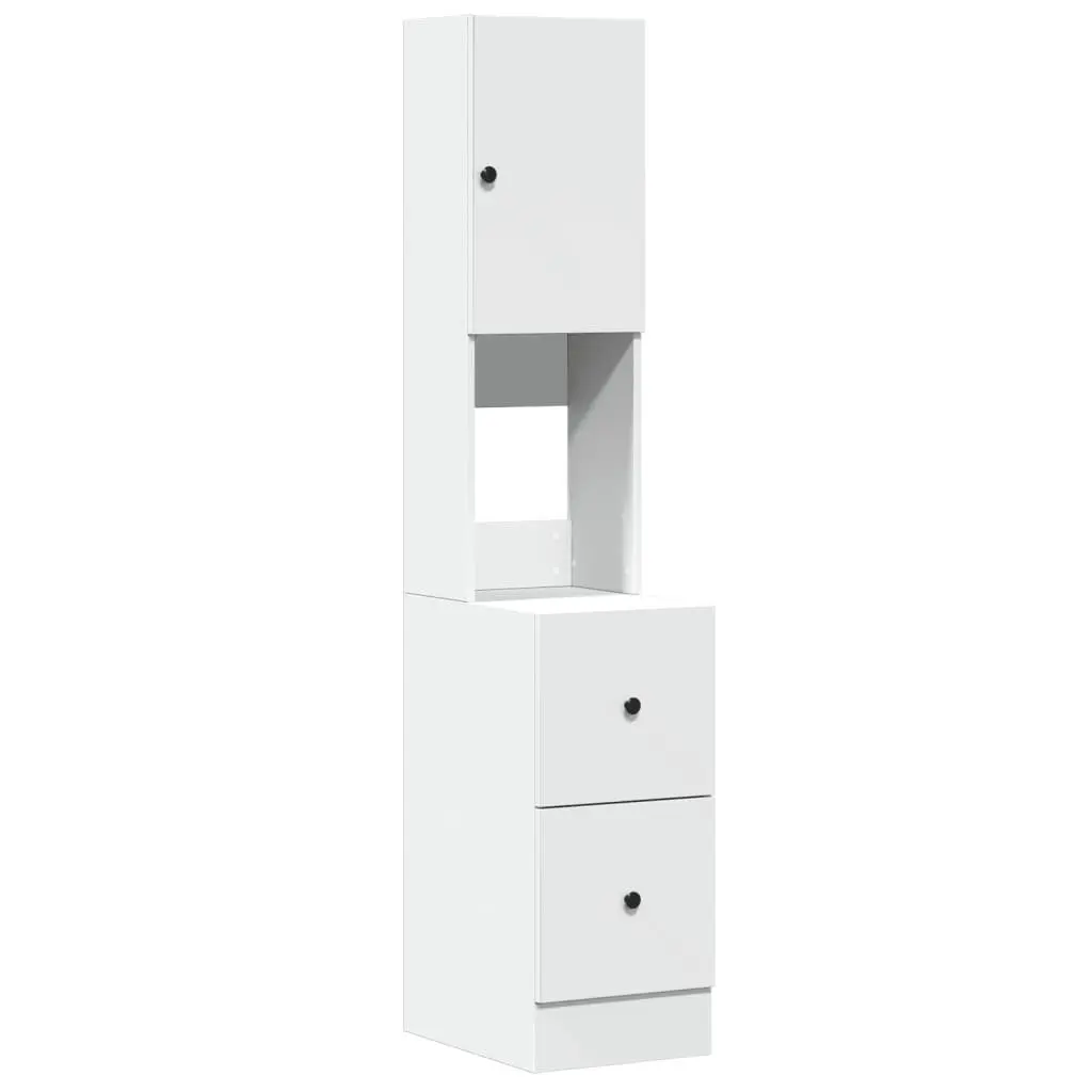White Engineered Kitchen Cabinet with Doors and Drawers