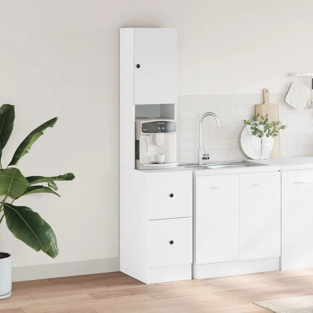 White Engineered Kitchen Cabinet with Doors and Drawers