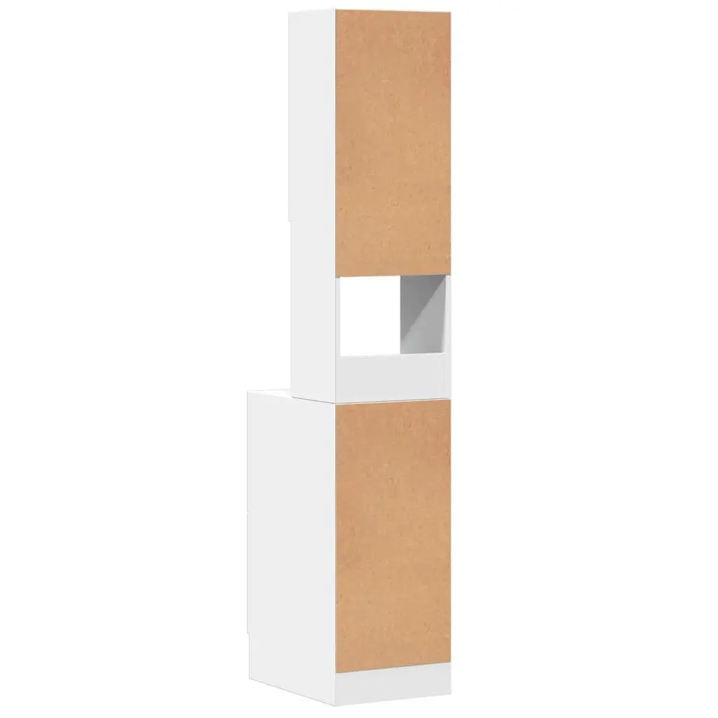 White Engineered Kitchen Cabinet with Doors and Drawers