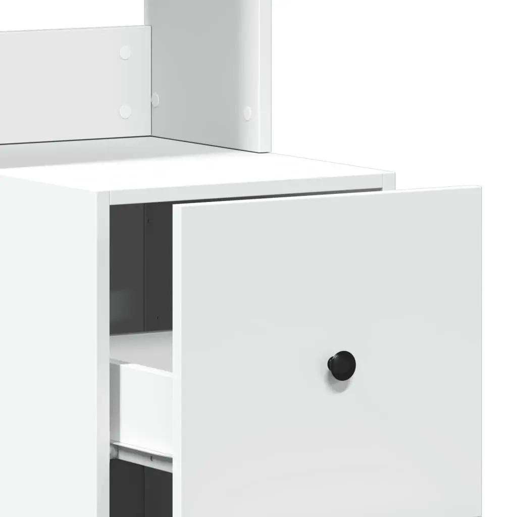 White Engineered Kitchen Cabinet with Doors and Drawers