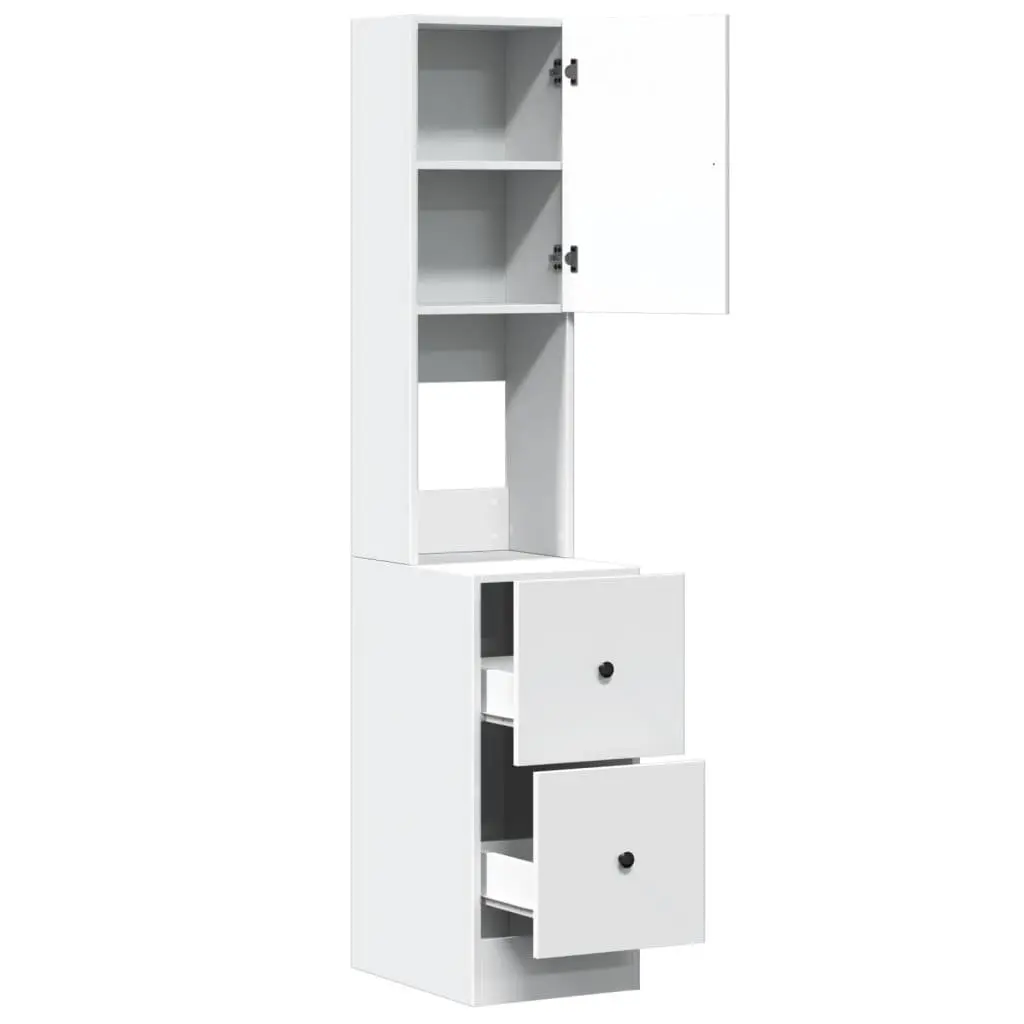 White Engineered Kitchen Cabinet with Doors and Drawers