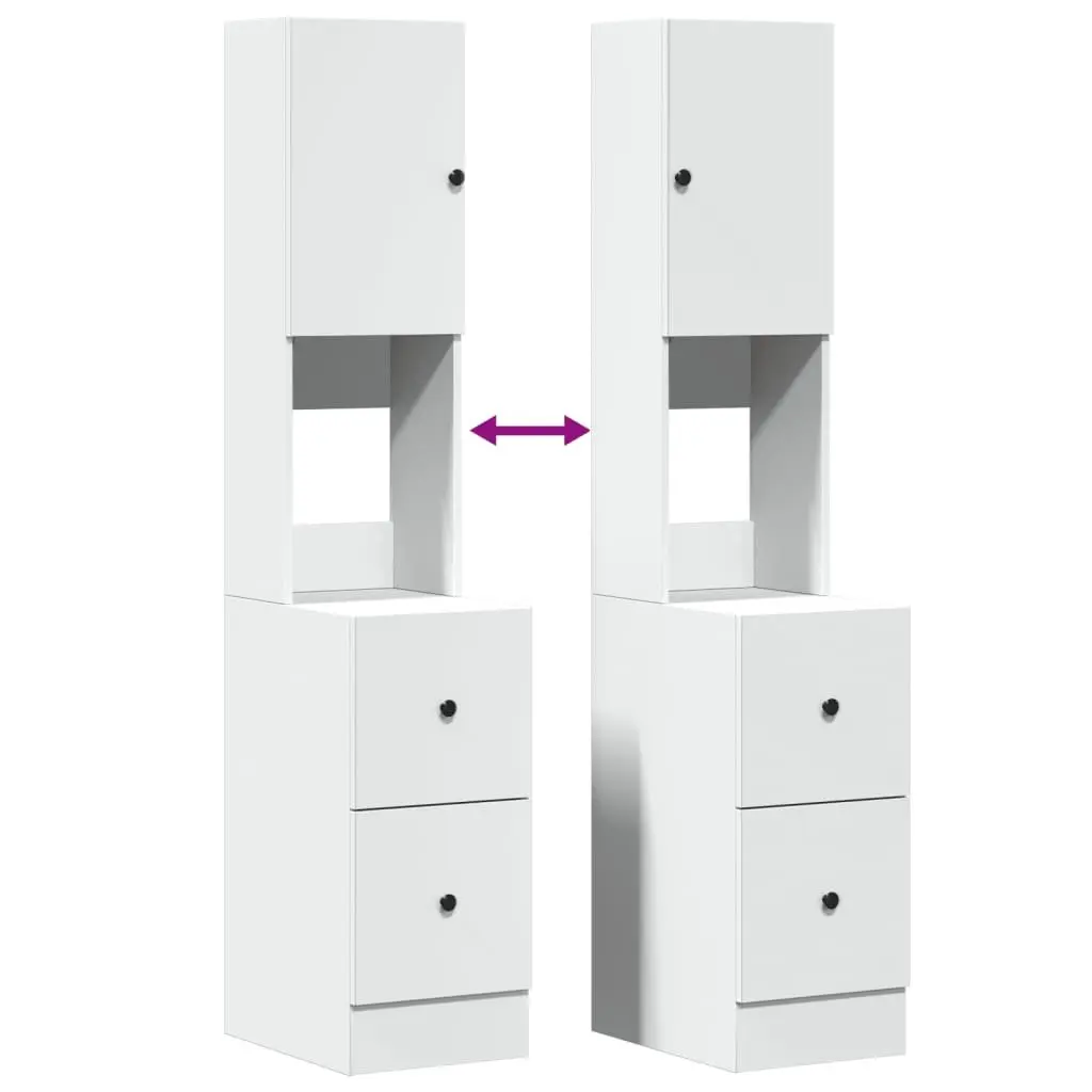 White Engineered Kitchen Cabinet with Doors and Drawers