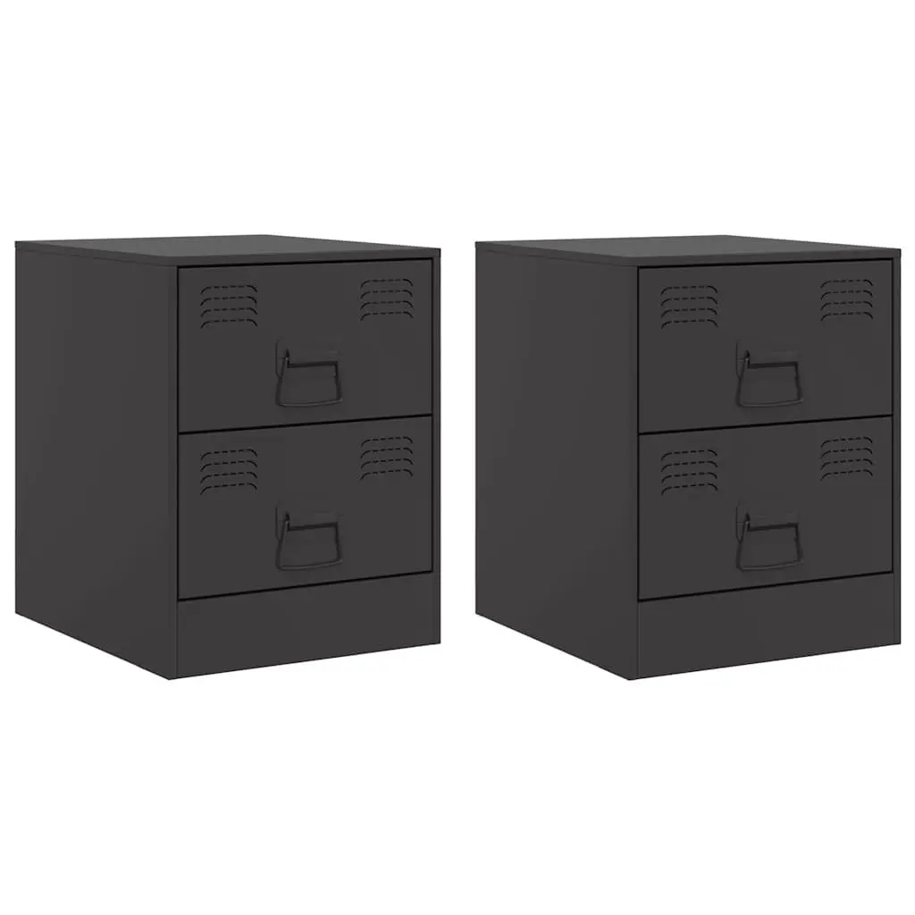 Bedside Tables Black Steel 34.5 x 39 x 44 cm Storage Cabinets 2 Piece Set