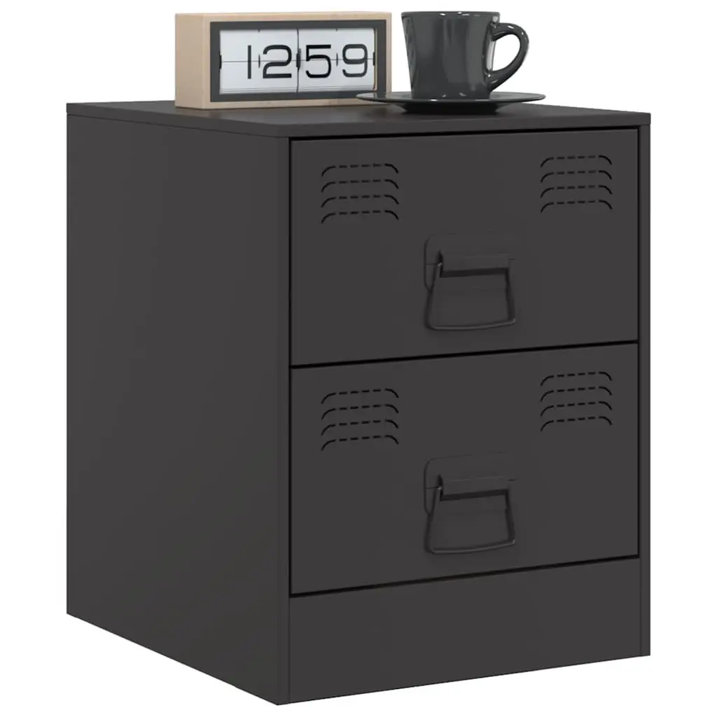 Bedside Tables Black Steel 34.5 x 39 x 44 cm Storage Cabinets 2 Piece Set