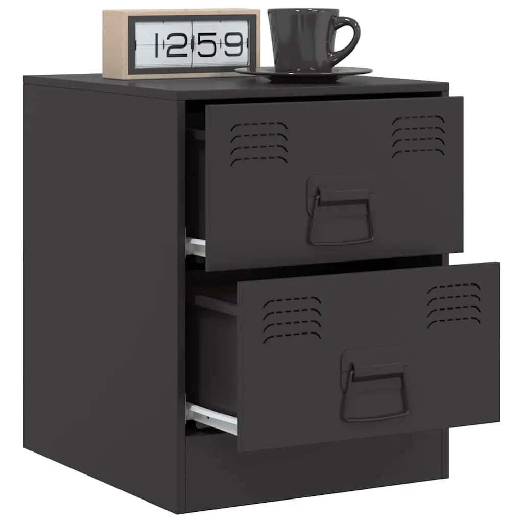 Bedside Tables Black Steel 34.5 x 39 x 44 cm Storage Cabinets 2 Piece Set