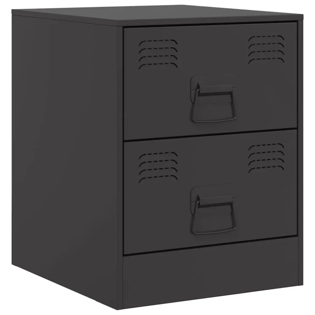 Bedside Tables Black Steel 34.5 x 39 x 44 cm Storage Cabinets 2 Piece Set