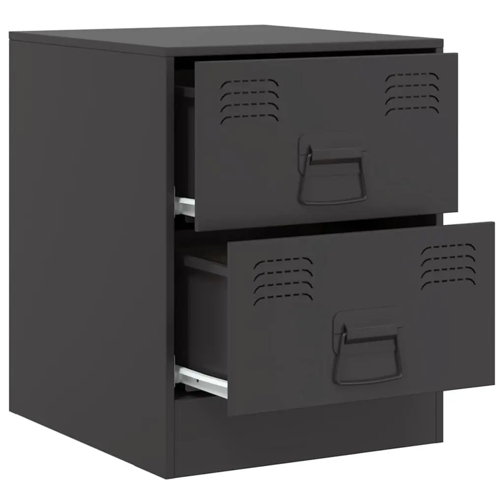Bedside Tables Black Steel 34.5 x 39 x 44 cm Storage Cabinets 2 Piece Set