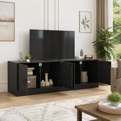 Stylish Black Steel Frame TV Cabinets Set of 2