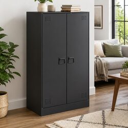 Elegant Black Sideboard Cabinet with Steel Frame 67x39x107cm