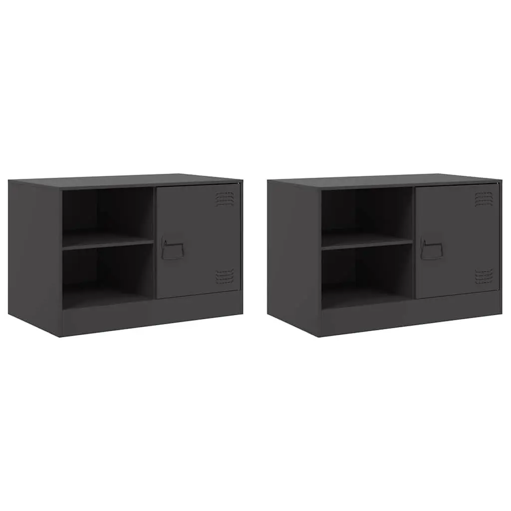 TV Cabinet Black 67x39x44 cm Cold-Rolled Steel 2 Pieces Storage Unit Display Furniture