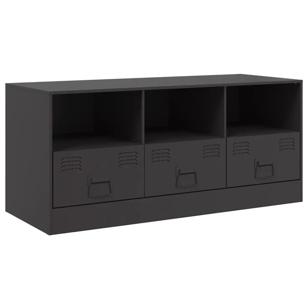 Black Media Console TV Cabinet Storage Unit 99x39x44cm Cold Rolled Steel with Handles