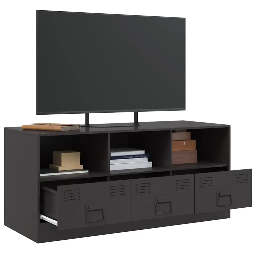 Black Media Console TV Cabinet Storage Unit 99x39x44cm Cold Rolled Steel with Handles