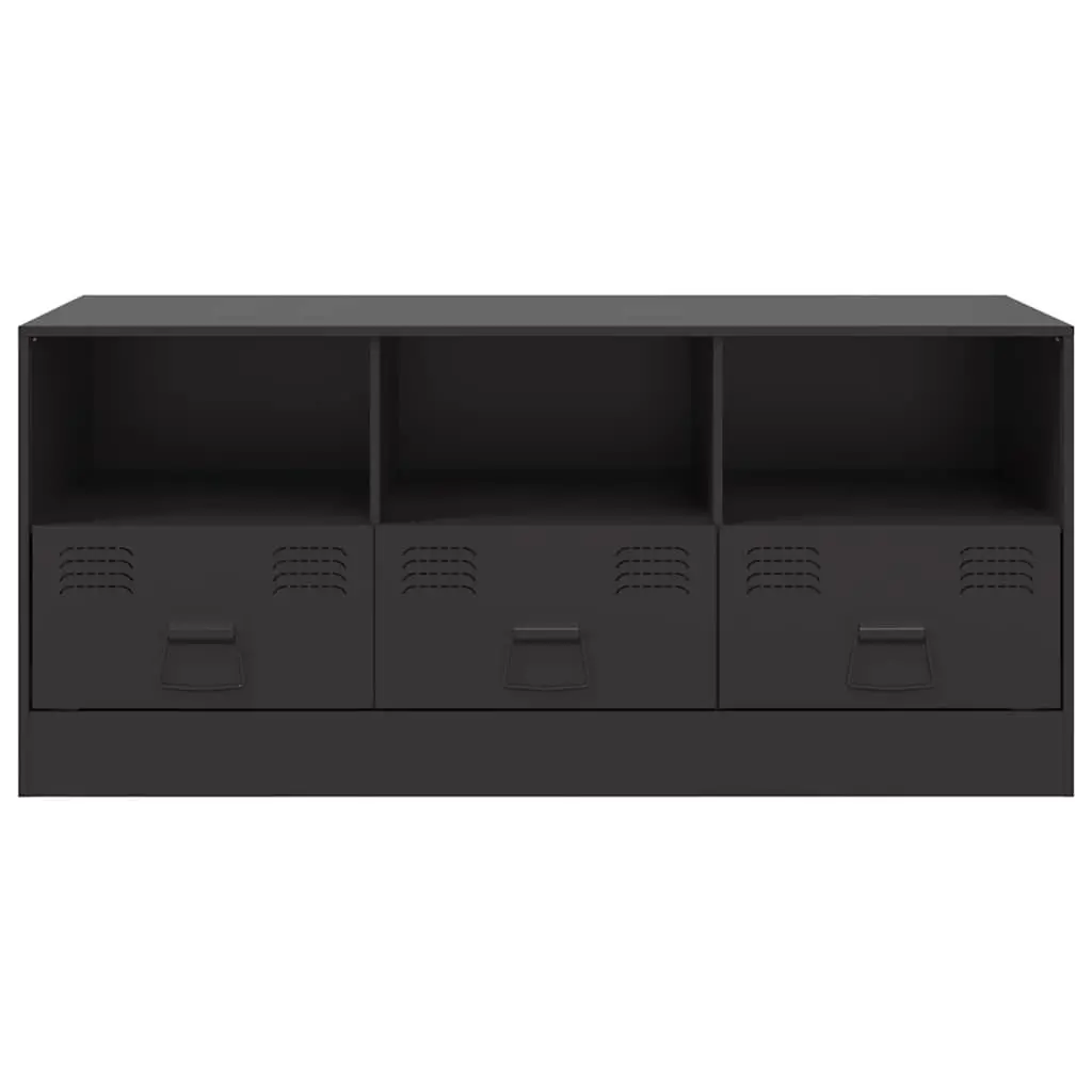 Black Media Console TV Cabinet Storage Unit 99x39x44cm Cold Rolled Steel with Handles