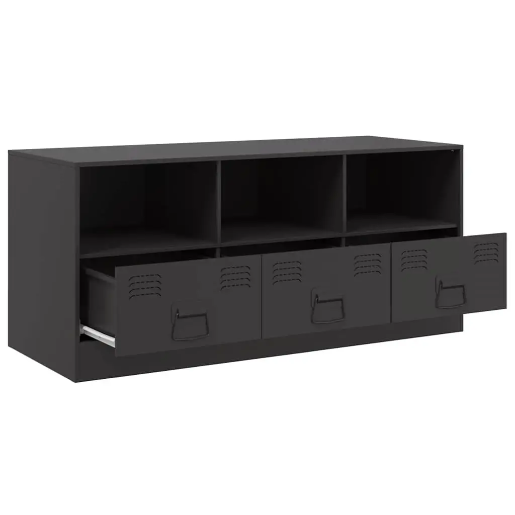 Black Media Console TV Cabinet Storage Unit 99x39x44cm Cold Rolled Steel with Handles