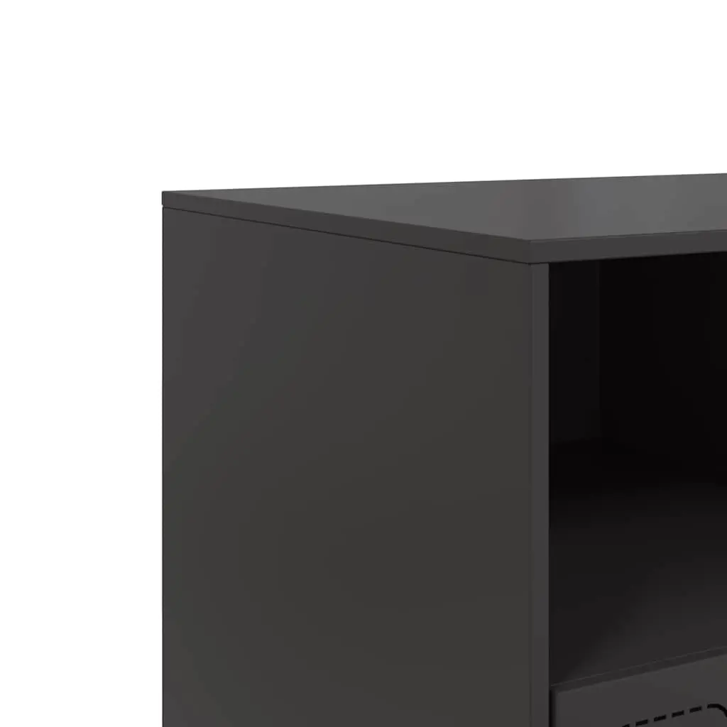 Black Media Console TV Cabinet Storage Unit 99x39x44cm Cold Rolled Steel with Handles