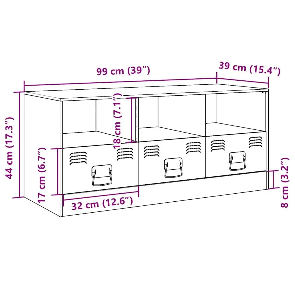 Black Media Console TV Cabinet Storage Unit 99x39x44cm Cold Rolled Steel with Handles