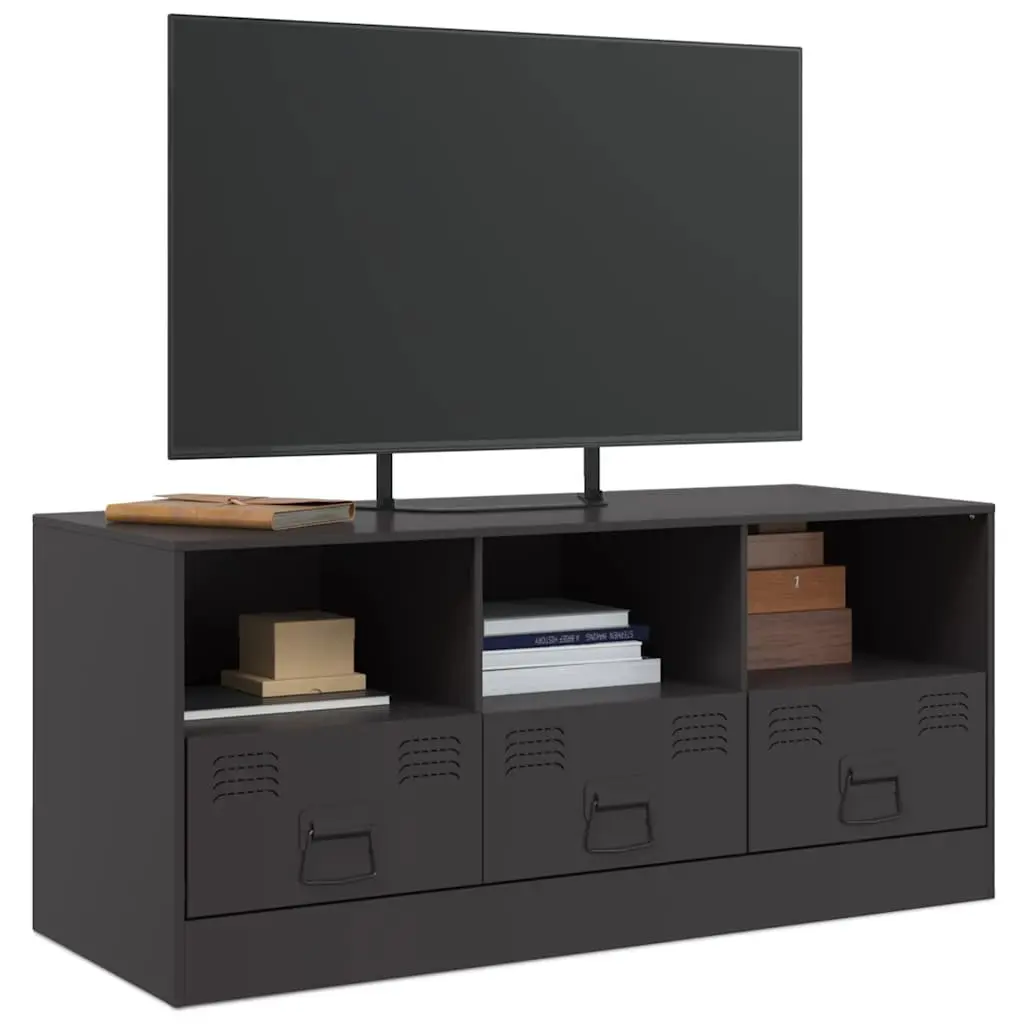 Black Media Console TV Cabinet Storage Unit 99x39x44cm Cold Rolled Steel with Handles