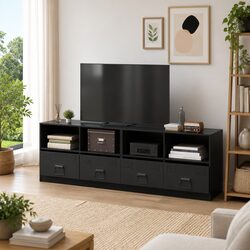 Black Storage Unit TV Cabinets - 2 Pieces