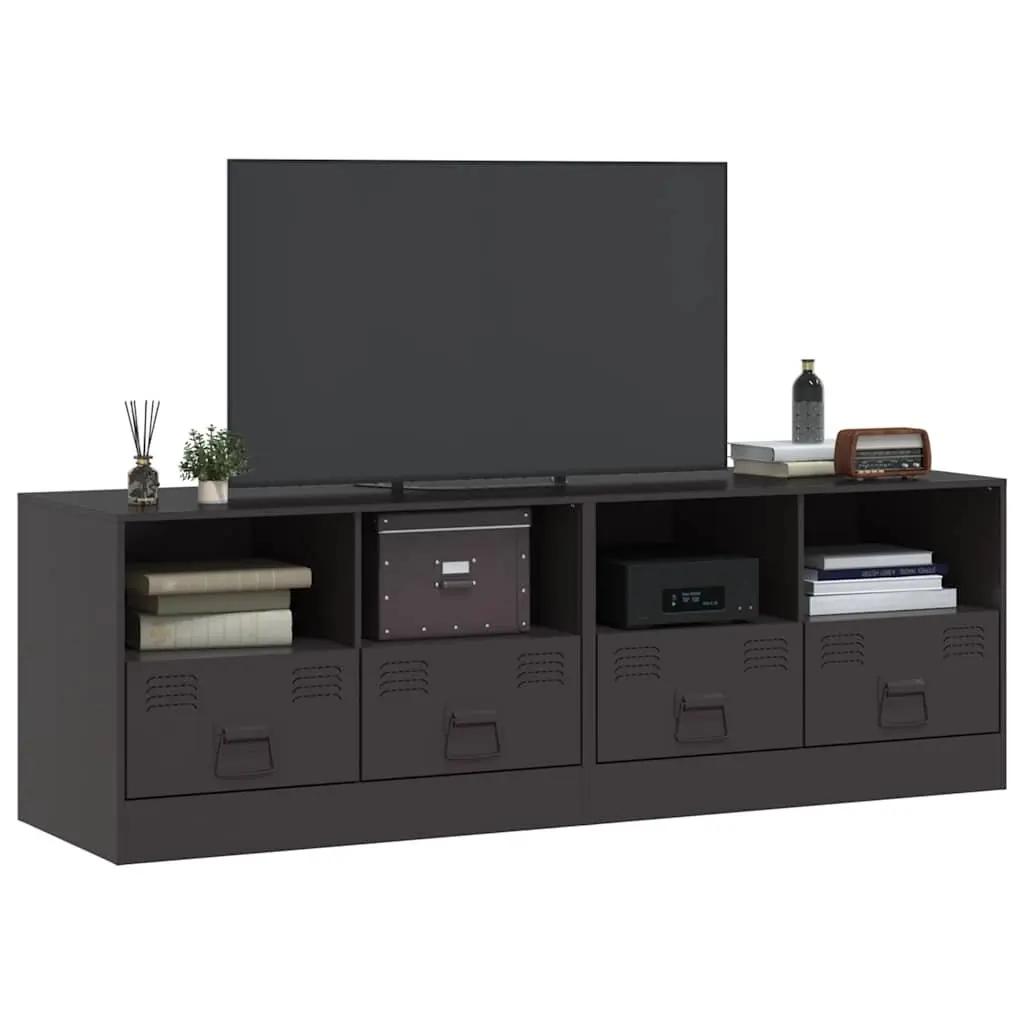 TV Cabinet 2 Pieces Black Storage Unit Furniture Organiser Shelves