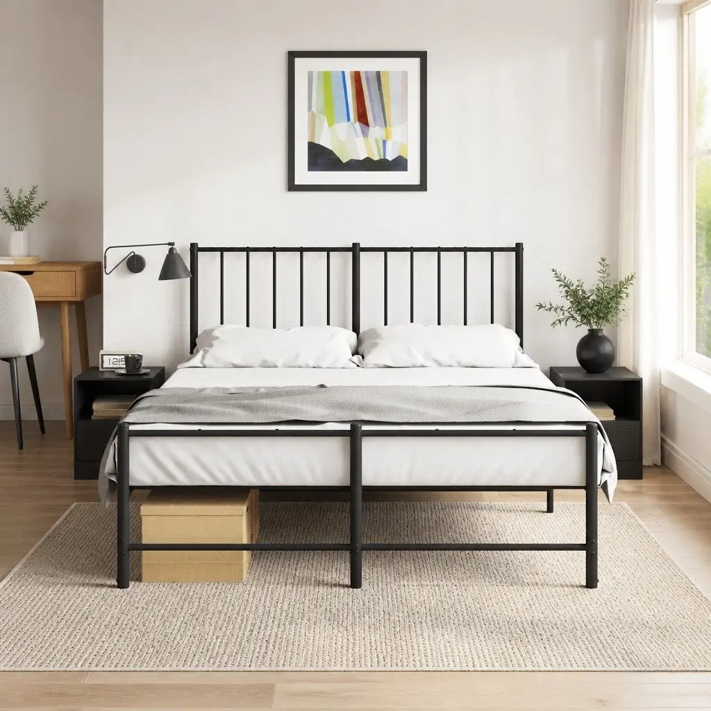 Bedside Cabinets Black 34.5x39x44cm Cold-rolled Steel 2 Piece Nightstand Storage Furniture