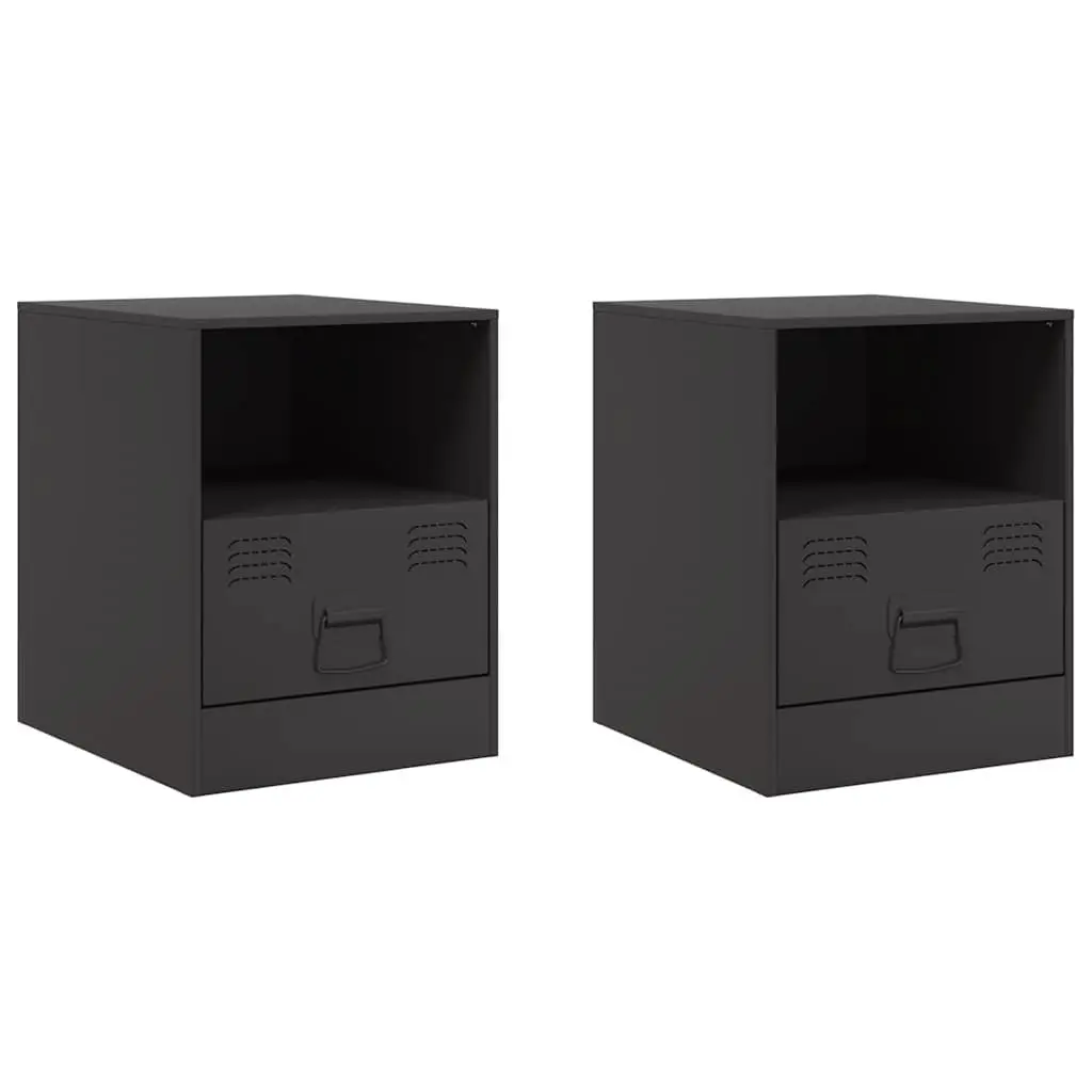 Bedside Cabinets Black 34.5x39x44cm Cold-rolled Steel 2 Piece Nightstand Storage Furniture