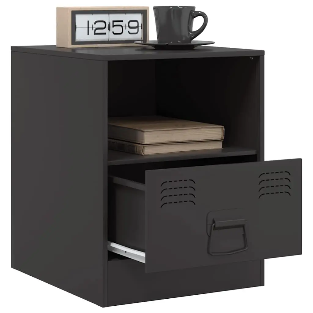 Bedside Cabinets Black 34.5x39x44cm Cold-rolled Steel 2 Piece Nightstand Storage Furniture