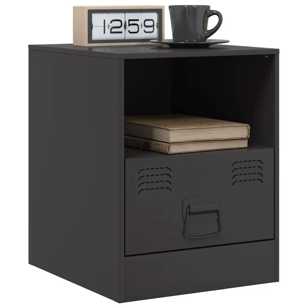 Bedside Cabinets Black 34.5x39x44cm Cold-rolled Steel 2 Piece Nightstand Storage Furniture