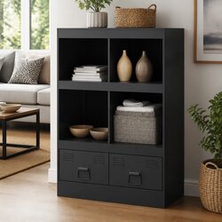 Elegant Black Highboard Sideboard with Steel Frame