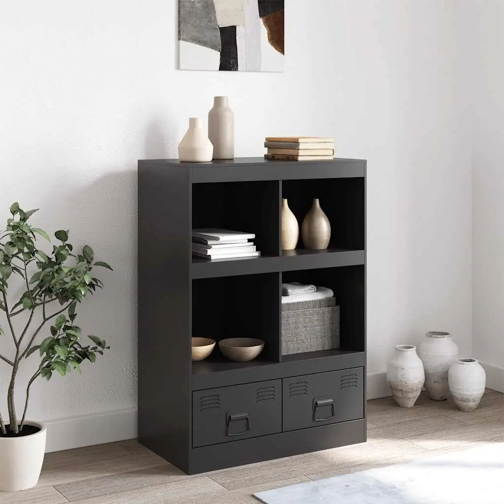Black Highboard Sideboard with Steel Frame