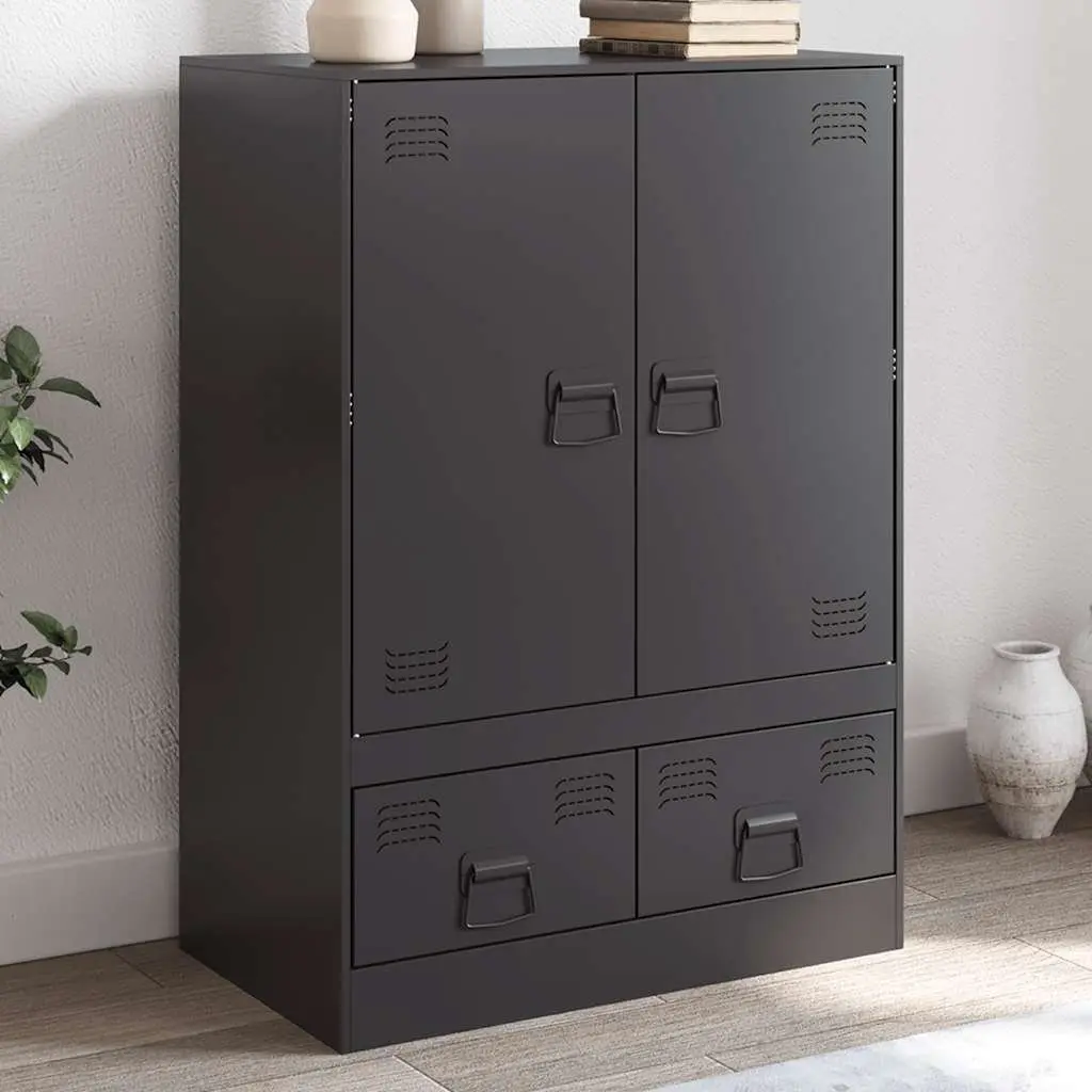 Highboard Cabinet Black Storage Sideboard Buffet Furniture with Steel Frame