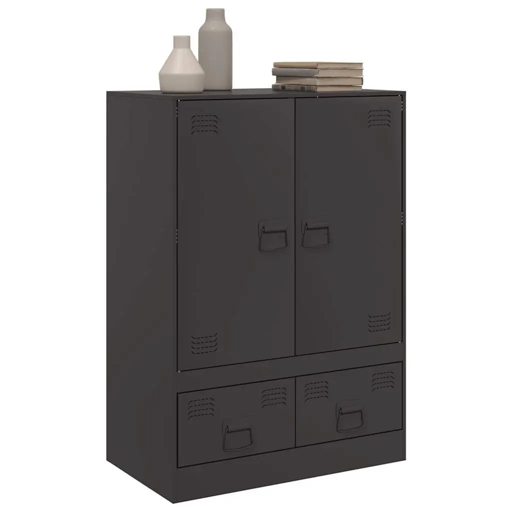Highboard Cabinet Black Storage Sideboard Buffet Furniture with Steel Frame