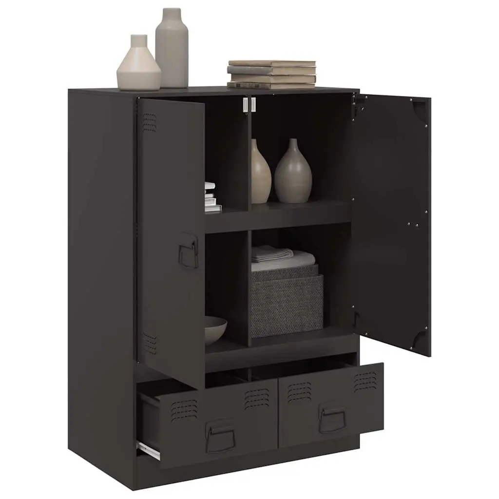 Highboard Cabinet Black Storage Sideboard Buffet Furniture with Steel Frame