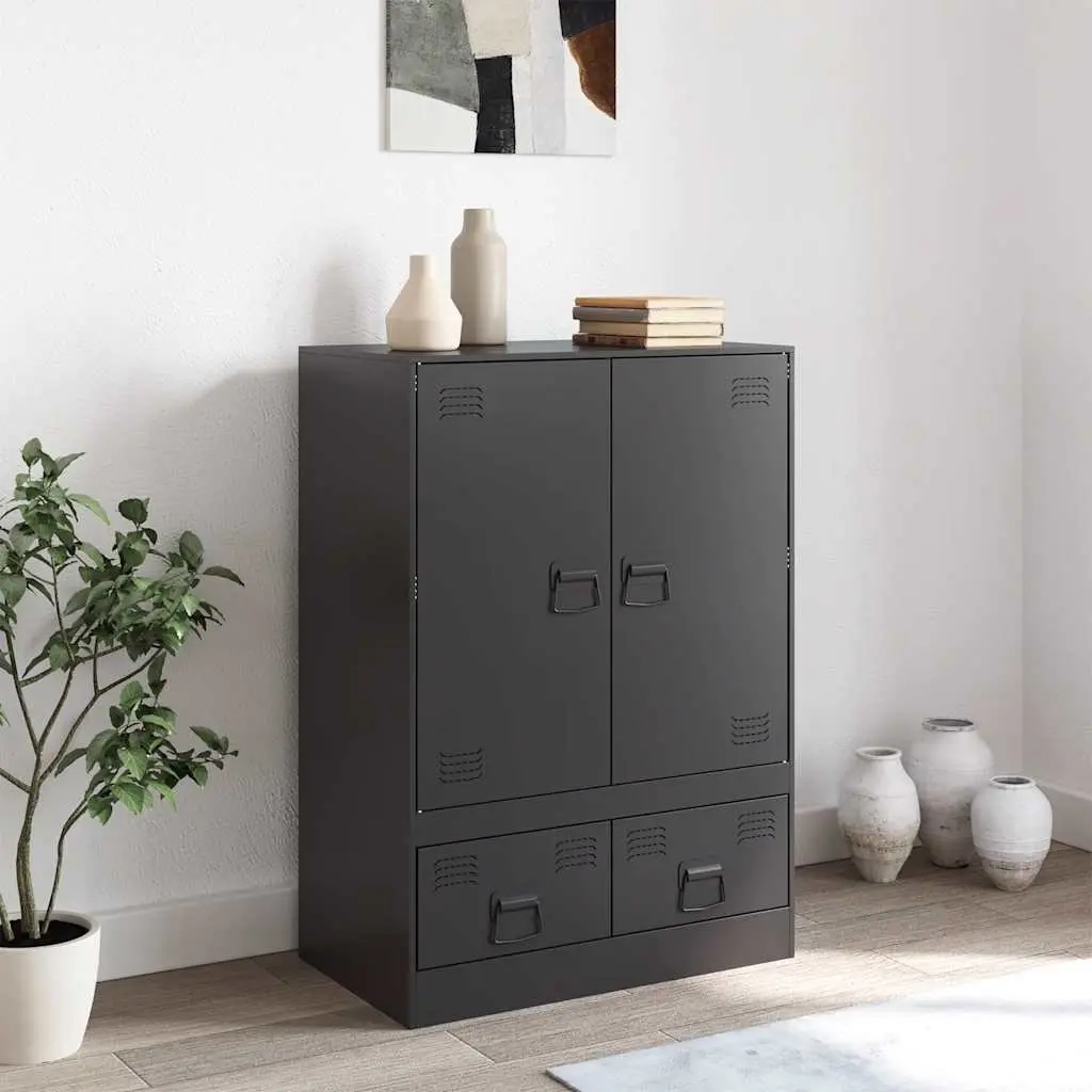 Highboard Cabinet Black Storage Sideboard Buffet Furniture with Steel Frame