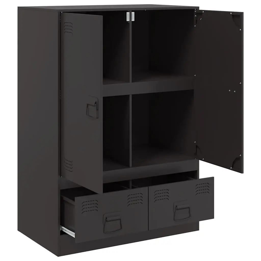 Highboard Cabinet Black Storage Sideboard Buffet Furniture with Steel Frame