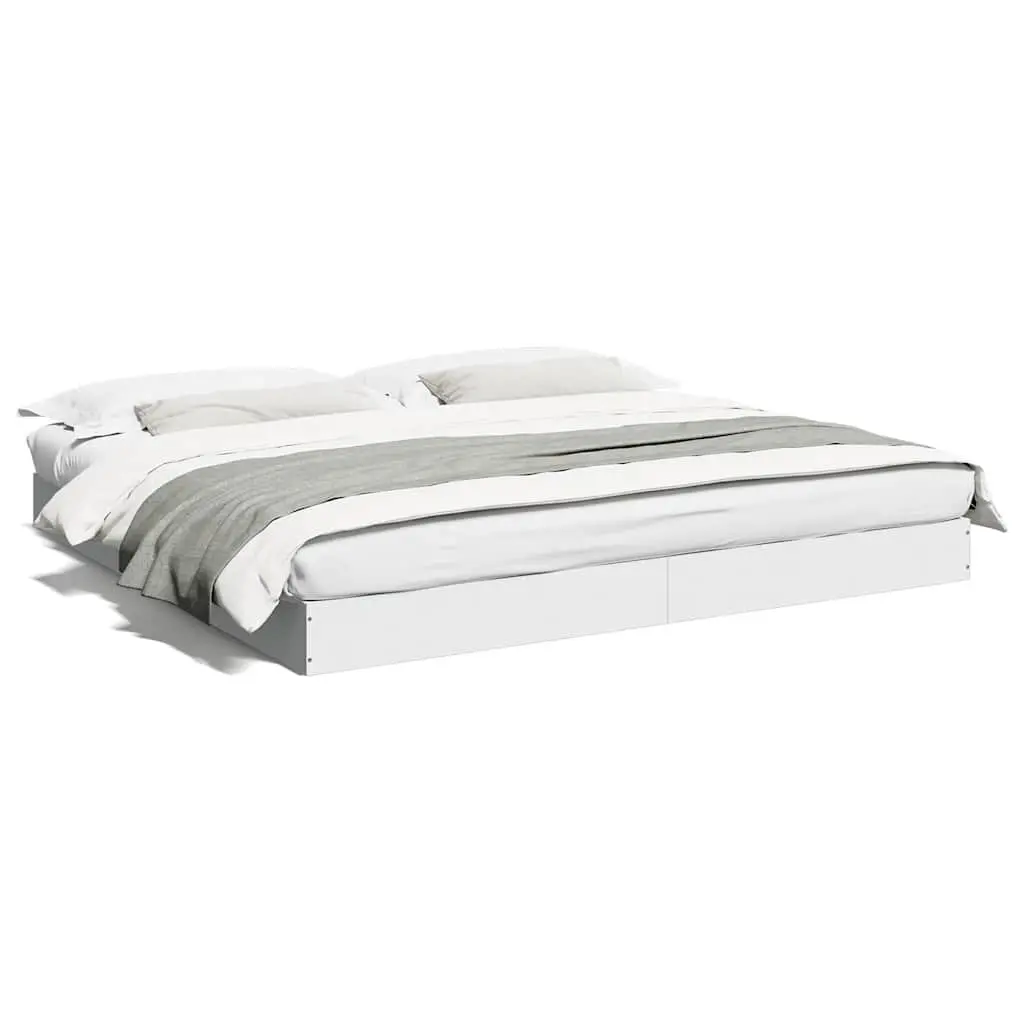 Bed Frame 180x200 cm White Engineered Wood Slatted Base Modern Bedroom Furniture
