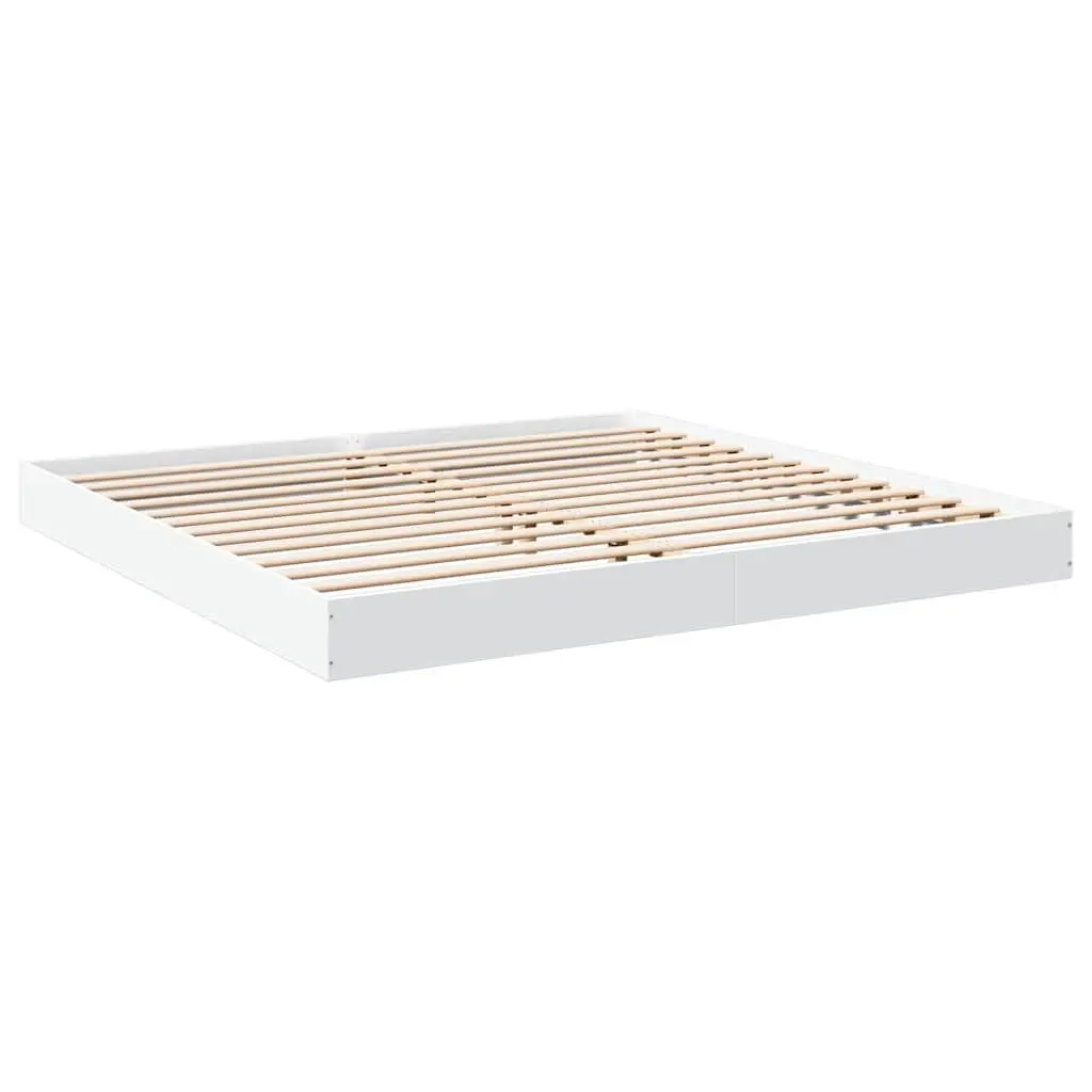 Bed Frame 180x200 cm White Engineered Wood Slatted Base Modern Bedroom Furniture