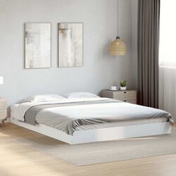 Bed Frame White 150x200 cm Engineered Wood Slats Modern Design Bedroom Furniture