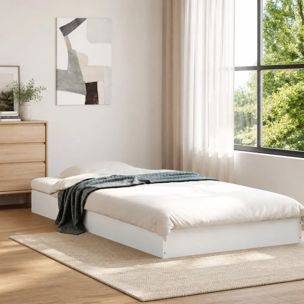 White Bed Frame 90x190 cm Modern Style Engineered Wood