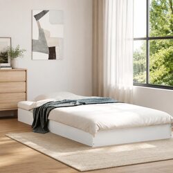 White Bed Frame 90x190 cm Modern Style Engineered Wood