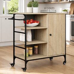 Brown Kitchen Trolley Storage Cart with Wheels and Towel Rack