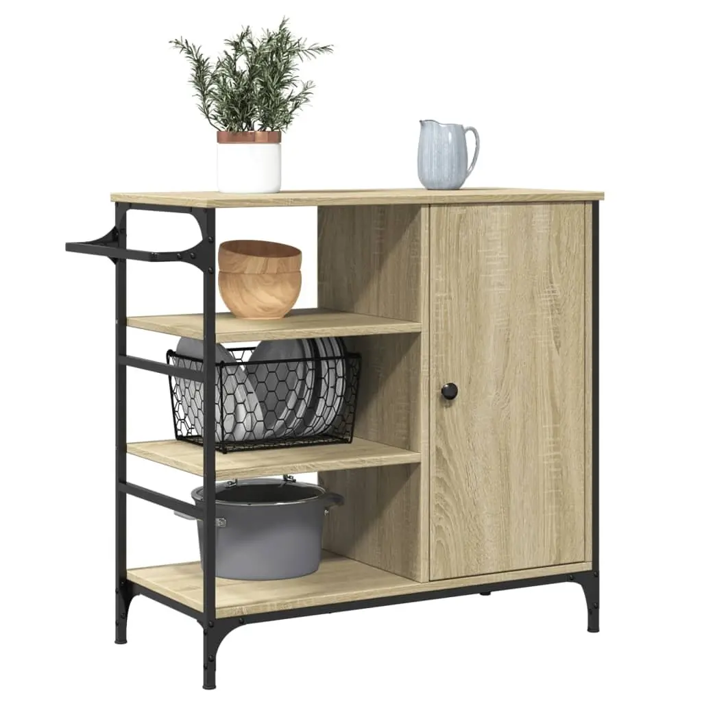 Kitchen Trolley Brown Storage Organiser Cart with Wheels Steel Frame Engineered Wood Shelves