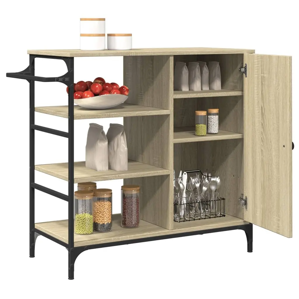 Kitchen Trolley Brown Storage Organiser Cart with Wheels Steel Frame Engineered Wood Shelves
