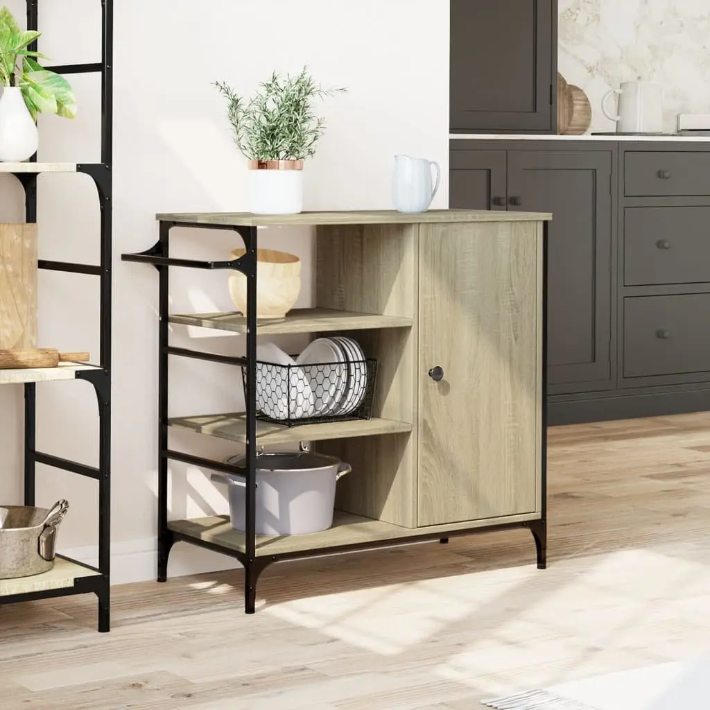 Kitchen Trolley Brown Storage Organiser Cart with Wheels Steel Frame Engineered Wood Shelves