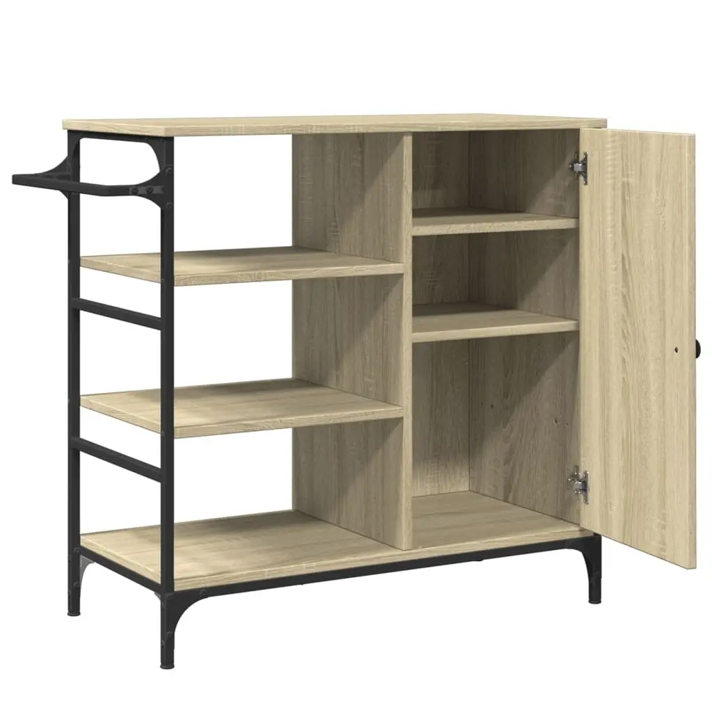 Kitchen Trolley Brown Storage Organiser Cart with Wheels Steel Frame Engineered Wood Shelves